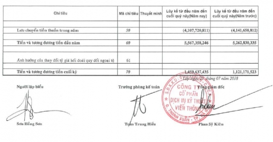 Báo cáo tài chính tổng hợp Quý 2 năm 2018