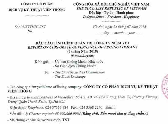 Báo cáo tình hình quản trị Công ty bán niên năm 2018
