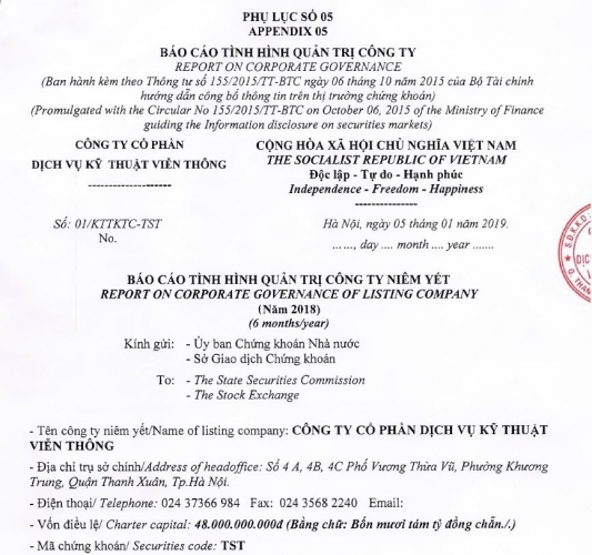 Báo cáo tình hình quản trị Công ty năm 2018