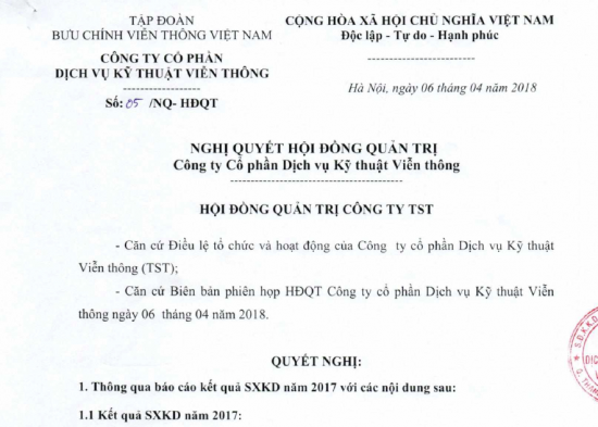 Nghị quyết Hội đồng quản trị ngày 06/04/2018